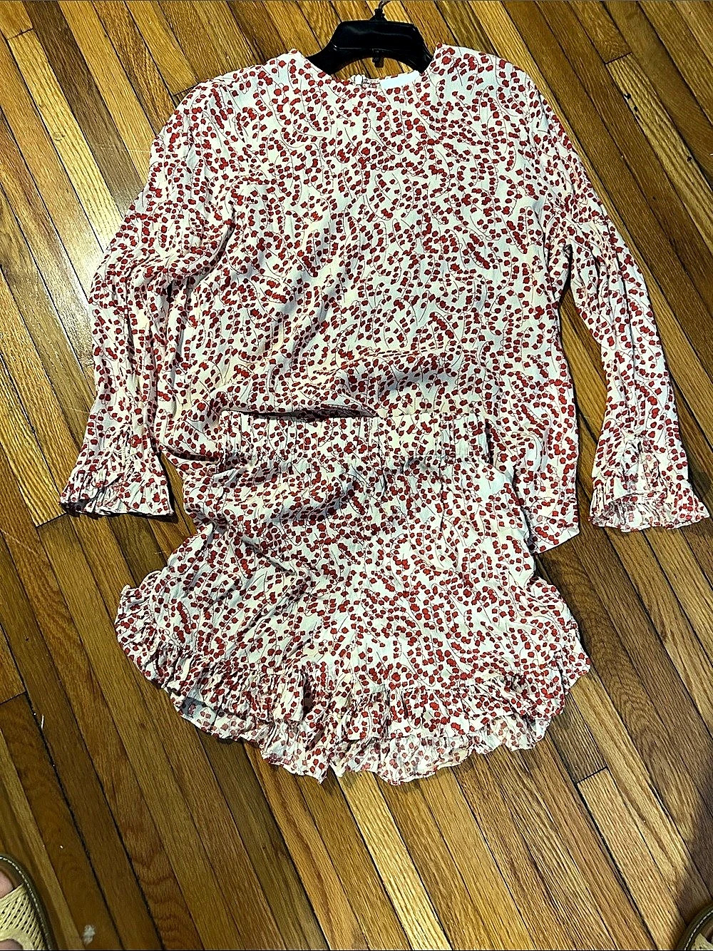 GANNI Floral Matching Top and Short Set in White & Red Size 36